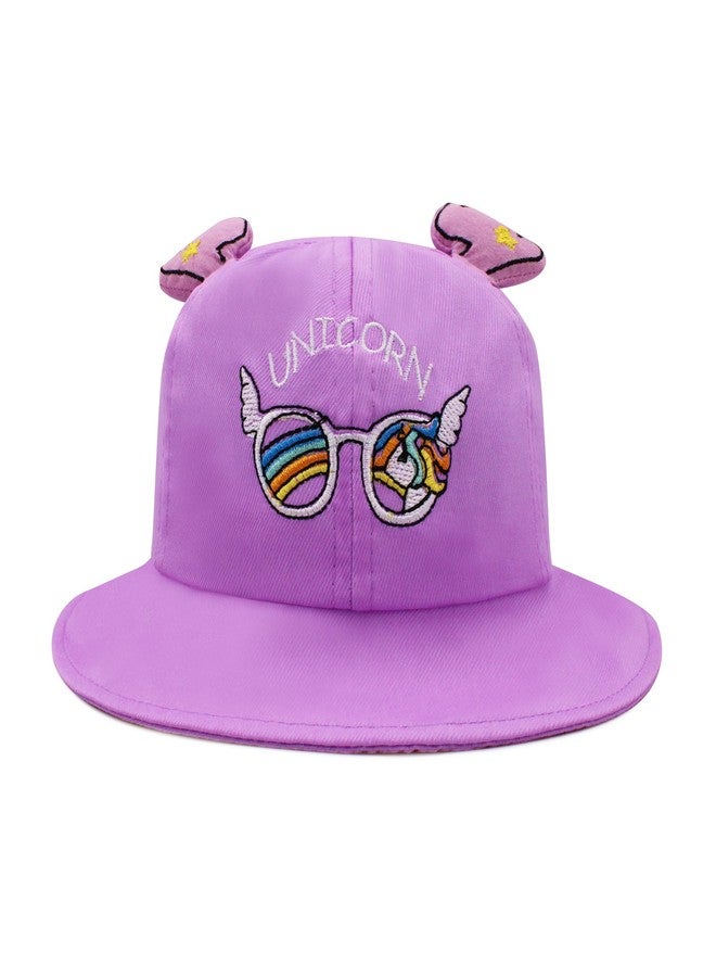 فريتراز قبعة دلو قطنية للأطفال من VRITRAZ مع حزام قابل للتعديل للأولاد والبنات، مقاس 3-10، لون بنفسجي - Image 1